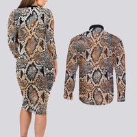 Wild Animal Skins Couples Matching Long Sleeve Bodycon Dress and Long Sleeve Button Shirt Vintage Snake Skin Pattern - Wonder Print Shop