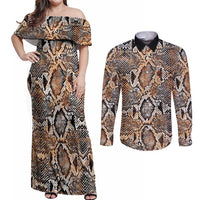 Wild Animal Skins Couples Matching Off Shoulder Maxi Dress and Long Sleeve Button Shirt Vintage Snake Skin Pattern - Wonder Print Shop