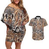 Wild Animal Skins Couples Matching Off Shoulder Short Dress and Hawaiian Shirt Vintage Snake Skin Pattern - Wonder Print Shop
