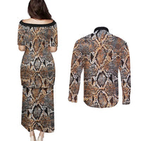Wild Animal Skins Couples Matching Puletasi and Long Sleeve Button Shirt Vintage Snake Skin Pattern - Wonder Print Shop