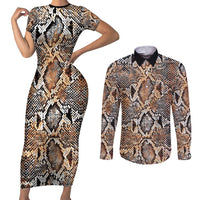 Wild Animal Skins Couples Matching Short Sleeve Bodycon Dress and Long Sleeve Button Shirt Vintage Snake Skin Pattern - Wonder Print Shop