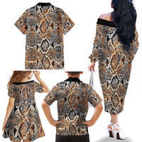 Wild Animal Skins Family Matching Off The Shoulder Long Sleeve Dress and Hawaiian Shirt Vintage Snake Skin Pattern - Wonder Print Shop