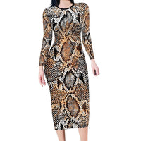 Wild Animal Skins Long Sleeve Bodycon Dress Vintage Snake Skin Pattern - Wonder Print Shop