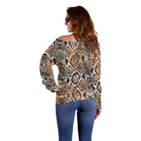 Wild Animal Skins Off Shoulder Sweater Vintage Snake Skin Pattern - Wonder Print Shop