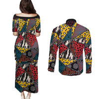 Wild Animal Skins Couples Matching Puletasi and Long Sleeve Button Shirt Triangles Pattern Afro Pattern Style - Wonder Print Shop