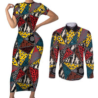 Wild Animal Skins Couples Matching Short Sleeve Bodycon Dress and Long Sleeve Button Shirt Triangles Pattern Afro Pattern Style - Wonder Print Shop