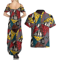 Wild Animal Skins Couples Matching Summer Maxi Dress and Hawaiian Shirt Triangles Pattern Afro Pattern Style - Wonder Print Shop