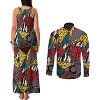 Wild Animal Skins Couples Matching Tank Maxi Dress and Long Sleeve Button Shirt Triangles Pattern Afro Pattern Style - Wonder Print Shop