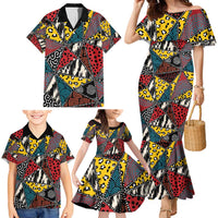 Wild Animal Skins Family Matching Mermaid Dress and Hawaiian Shirt Triangles Pattern Afro Pattern Style - Wonder Print Shop