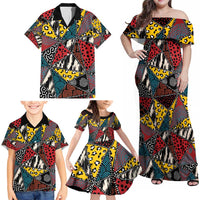Wild Animal Skins Family Matching Off Shoulder Maxi Dress and Hawaiian Shirt Triangles Pattern Afro Pattern Style - Wonder Print Shop