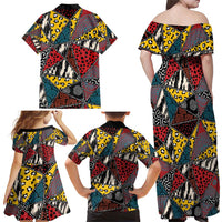 Wild Animal Skins Family Matching Off Shoulder Maxi Dress and Hawaiian Shirt Triangles Pattern Afro Pattern Style - Wonder Print Shop
