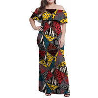 Wild Animal Skins Family Matching Off Shoulder Maxi Dress and Hawaiian Shirt Triangles Pattern Afro Pattern Style - Wonder Print Shop