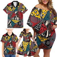 Wild Animal Skins Family Matching Off Shoulder Short Dress and Hawaiian Shirt Triangles Pattern Afro Pattern Style - Wonder Print Shop