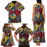 Wild Animal Skins Family Matching Tank Maxi Dress and Hawaiian Shirt Triangles Pattern Afro Pattern Style - Wonder Print Shop