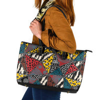 Wild Animal Skins Leather Tote Bag Triangles Pattern Afro Pattern Style - Wonder Print Shop