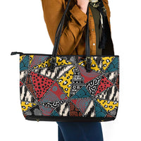 Wild Animal Skins Leather Tote Bag Triangles Pattern Afro Pattern Style - Wonder Print Shop