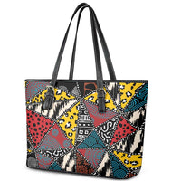 Wild Animal Skins Leather Tote Bag Triangles Pattern Afro Pattern Style - Wonder Print Shop