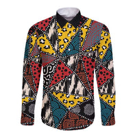Wild Animal Skins Long Sleeve Button Shirt Triangles Pattern Afro Pattern Style - Wonder Print Shop
