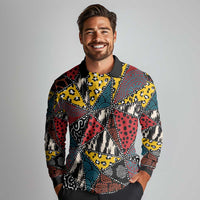 Wild Animal Skins Long Sleeve Polo Shirt Triangles Pattern Afro Pattern Style - Wonder Print Shop