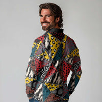 Wild Animal Skins Long Sleeve Polo Shirt Triangles Pattern Afro Pattern Style - Wonder Print Shop