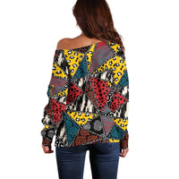 Wild Animal Skins Off Shoulder Sweater Triangles Pattern Afro Pattern Style - Wonder Print Shop