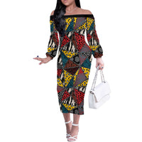 Wild Animal Skins Off The Shoulder Long Sleeve Dress Triangles Pattern Afro Pattern Style - Wonder Print Shop