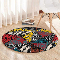 Wild Animal Skins Round Carpet Triangles Pattern Afro Pattern Style - Wonder Print Shop