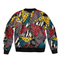 Wild Animal Skins Sleeve Zip Bomber Jacket Triangles Pattern Afro Pattern Style - Wonder Print Shop
