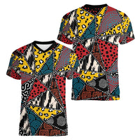 Wild Animal Skins Women V-Neck T-Shirt Triangles Pattern Afro Pattern Style - Wonder Print Shop