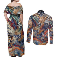 Wild Animal Skins Couples Matching Off Shoulder Maxi Dress and Long Sleeve Button Shirt Unique Leopard Zebra And Snake Patterns - Wonder Print Shop