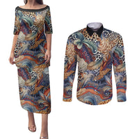 Wild Animal Skins Couples Matching Puletasi and Long Sleeve Button Shirt Unique Leopard Zebra And Snake Patterns - Wonder Print Shop