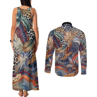 Wild Animal Skins Couples Matching Tank Maxi Dress and Long Sleeve Button Shirt Unique Leopard Zebra And Snake Patterns - Wonder Print Shop