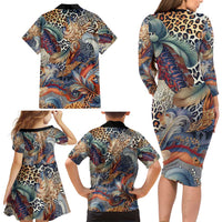 Wild Animal Skins Family Matching Long Sleeve Bodycon Dress and Hawaiian Shirt Unique Leopard Zebra And Snake Patterns - Wonder Print Shop