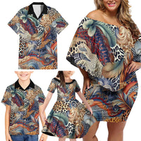 Wild Animal Skins Family Matching Off Shoulder Short Dress and Hawaiian Shirt Unique Leopard Zebra And Snake Patterns - Wonder Print Shop