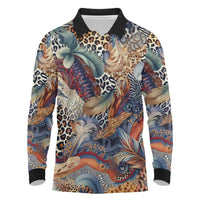 Wild Animal Skins Long Sleeve Polo Shirt Unique Leopard Zebra And Snake Patterns - Wonder Print Shop