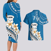 Bula Fiji Couples Matching Long Sleeve Bodycon Dress and Hawaiian Shirt Kava Bowl Tapa Tribal LT9 - Wonder Print Shop