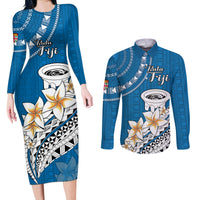Bula Fiji Couples Matching Long Sleeve Bodycon Dress and Long Sleeve Button Shirts Kava Bowl Tapa Tribal LT9 - Wonder Print Shop