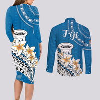 Bula Fiji Couples Matching Long Sleeve Bodycon Dress and Long Sleeve Button Shirts Kava Bowl Tapa Tribal LT9 - Wonder Print Shop