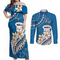 Bula Fiji Couples Matching Off Shoulder Maxi Dress and Long Sleeve Button Shirts Kava Bowl Tapa Tribal LT9 - Wonder Print Shop