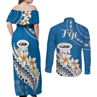 Bula Fiji Couples Matching Off Shoulder Maxi Dress and Long Sleeve Button Shirts Kava Bowl Tapa Tribal LT9 - Wonder Print Shop
