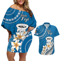 Bula Fiji Couples Matching Off Shoulder Short Dress and Hawaiian Shirt Kava Bowl Tapa Tribal LT9 - Wonder Print Shop
