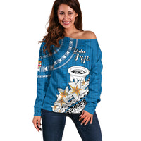 Bula Fiji Off Shoulder Sweater Kava Bowl Tapa Tribal - Wonder Print Shop