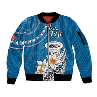 Bula Fiji Sleeve Zip Bomber Jacket Kava Bowl Tapa Tribal - Wonder Print Shop