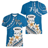 Bula Fiji Women V Neck T Shirt Kava Bowl Tapa Tribal - Wonder Print Shop