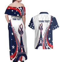 Personalized USA Make America Strong Again Couples Matching Off Shoulder Maxi Dress and Hawaiian Shirt Go Paris 2024 LT9 - Wonder Print Shop