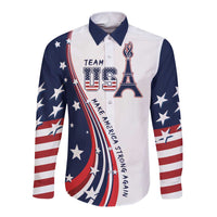 Personalized USA Make America Strong Again Long Sleeve Button Shirt Go Paris 2024 - Wonder Print Shop