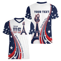 Personalized USA Make America Strong Again Women V-Neck T-Shirt Go Paris 2024 - Wonder Print Shop