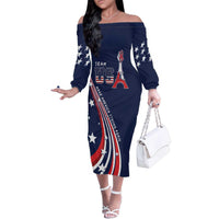 Personalized USA One For All Family Matching Off The Shoulder Long Sleeve Dress and Hawaiian Shirt Go Paris 2024 - Wonder Print Shop