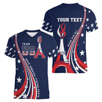 Personalized USA One For All Women V-Neck T-Shirt Go Paris 2024 - Wonder Print Shop