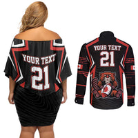 Custom Canada Rugby Pacific Couples Matching Off Shoulder Short Dress and Long Sleeve Button Shirt Beaver and Maple Leaf LT9 - Wonder Print Shop
